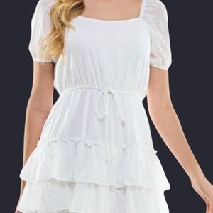 City Triangles White Tiered Mini Dress